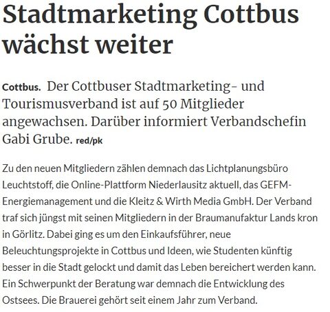 Lausitzer Rundschau: Stadtmarketing Cottbus wächst weiter